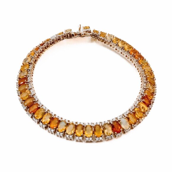 Yellow Brown Ethiopian Opal And Zircon 18K Over 925 Gemstone Tennis Bracelet - 8 - Picture 1 of 3